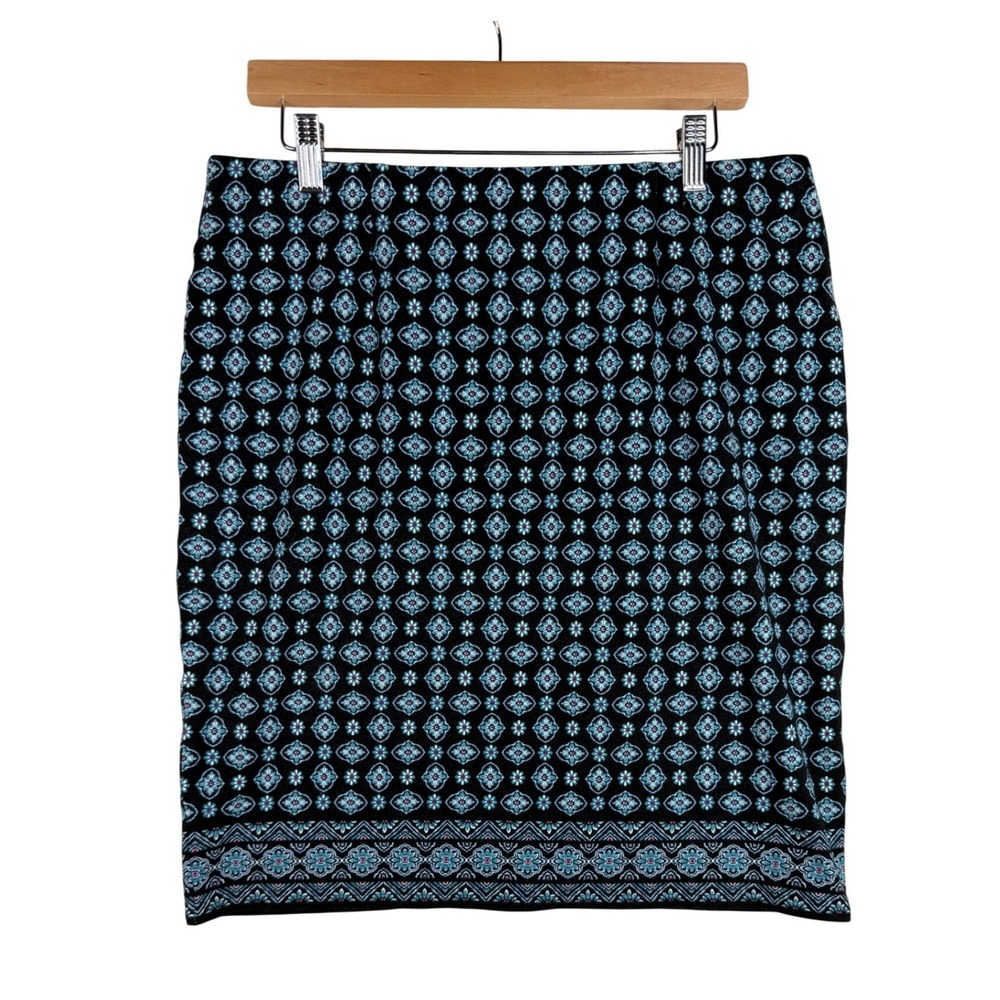 J Jill Womens Knee Length Colorful Bohemian Print Pencil Skirt Size Medium Blue